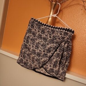 Floral Wrap Mini Skirt Black and White